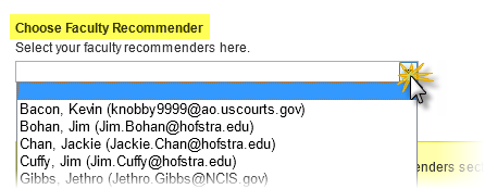 choose faculty recommender dropdown